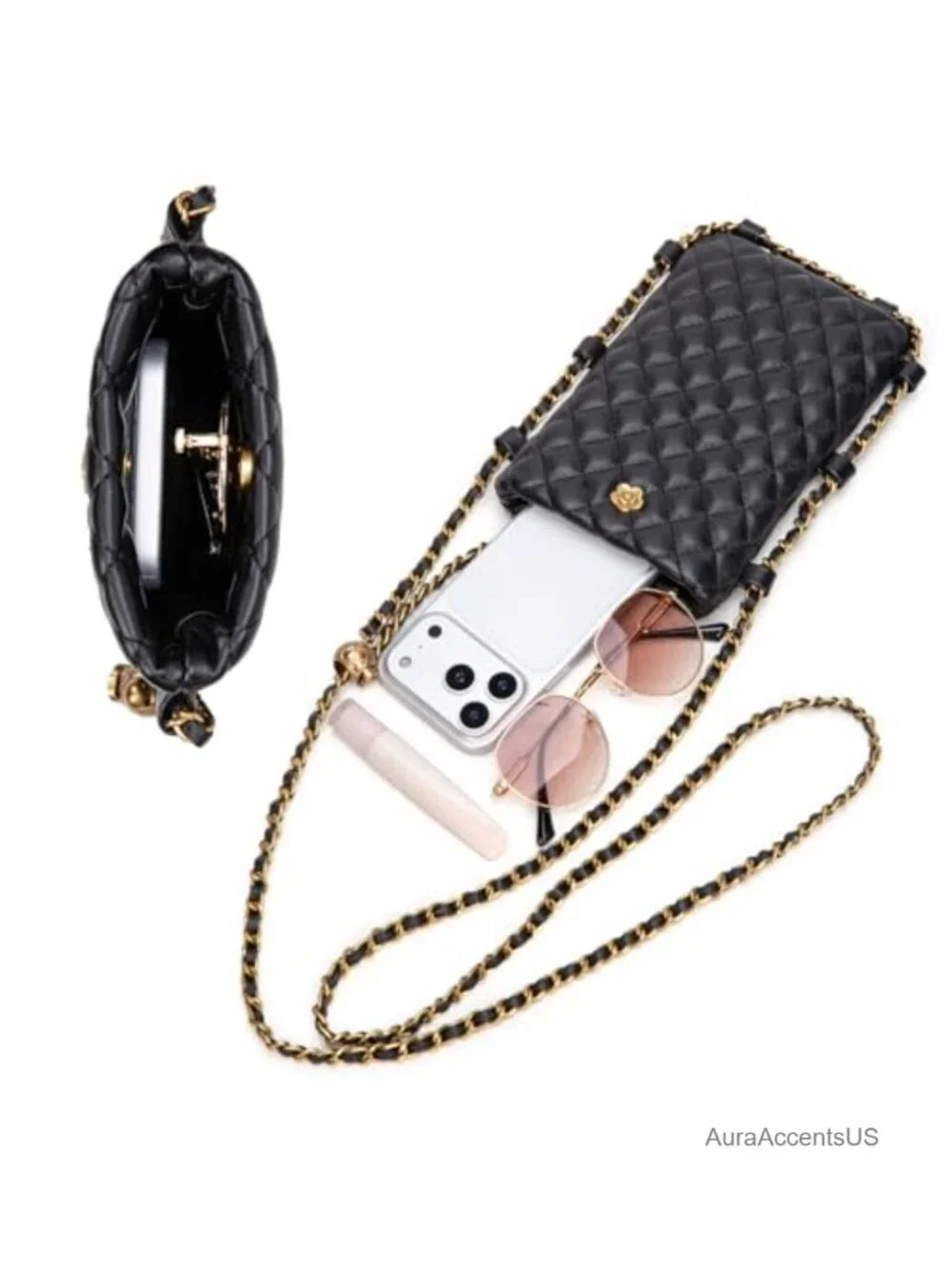 Small Quilted Crossbody Cell Phone Purse PU Leather Adjustable